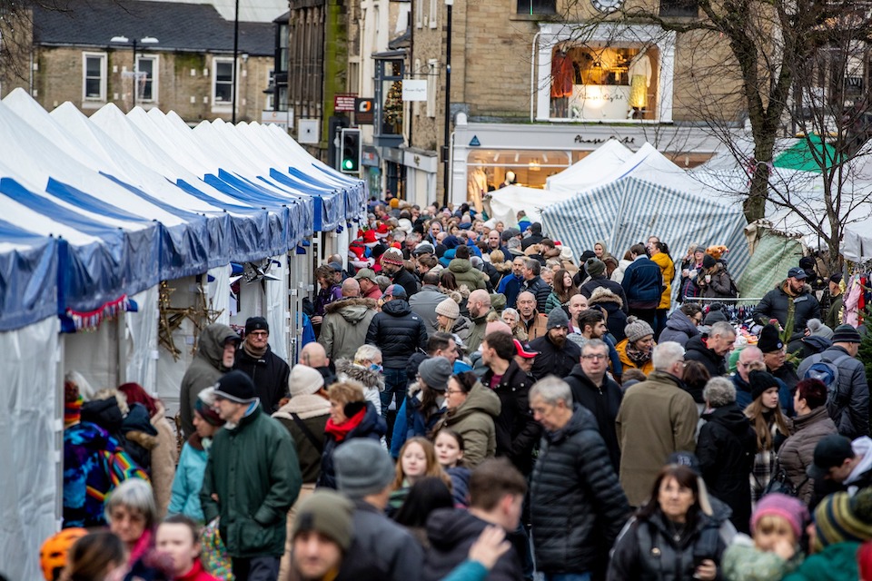 Skipton People Shopping Christmas Markets in Yorkshire