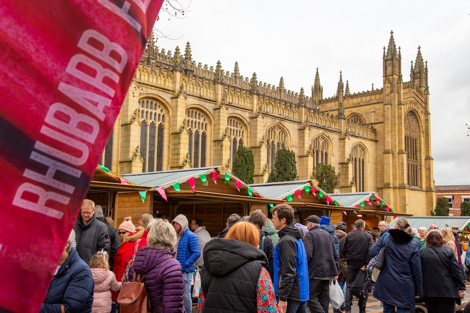 Wakefield Rhubarb Festival outside food and drink market