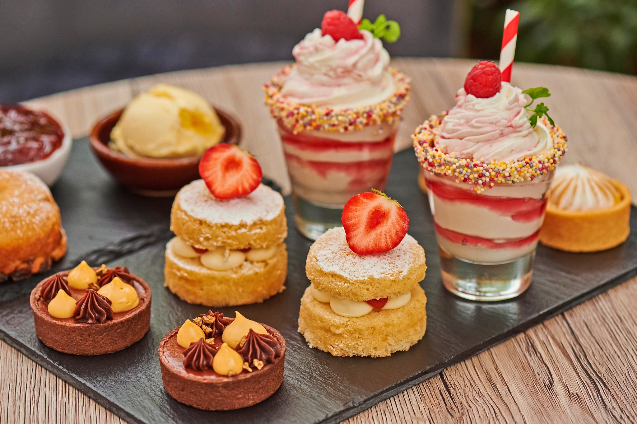 Sweet selection of cakes desserts and tarts at Malmaison Leeds