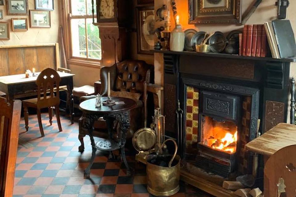 a roaring fire inside yorkshire wolds village pub the goodmanham arms