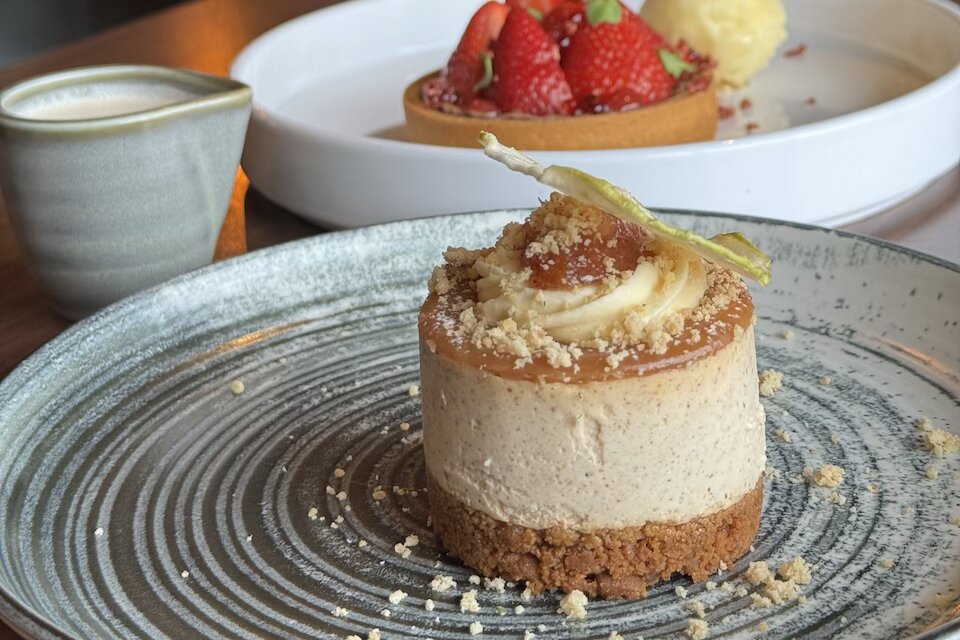 Spiced Apple Cheesecake and Strawberry & Chocolate Tart