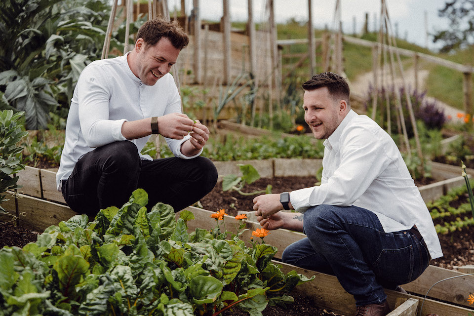 Saltmoore head chefs in veg garden