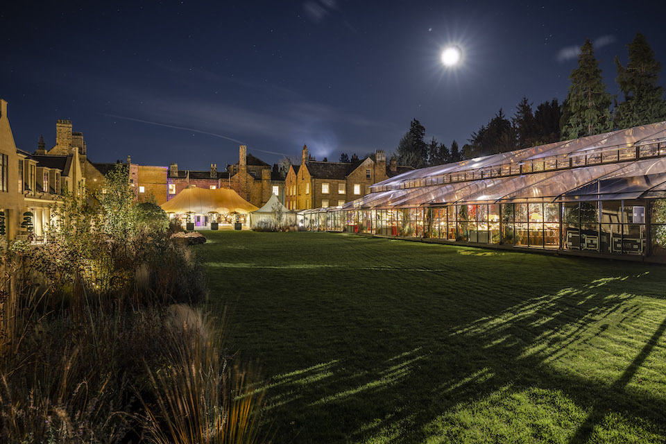 Grantley Hall gala event exterior at night