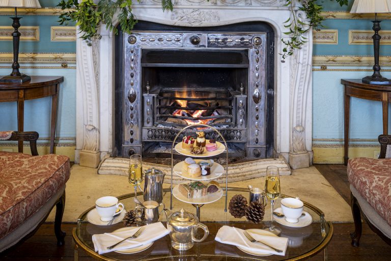 Swinton Park Hotel sparkling afternoon tea by the fire