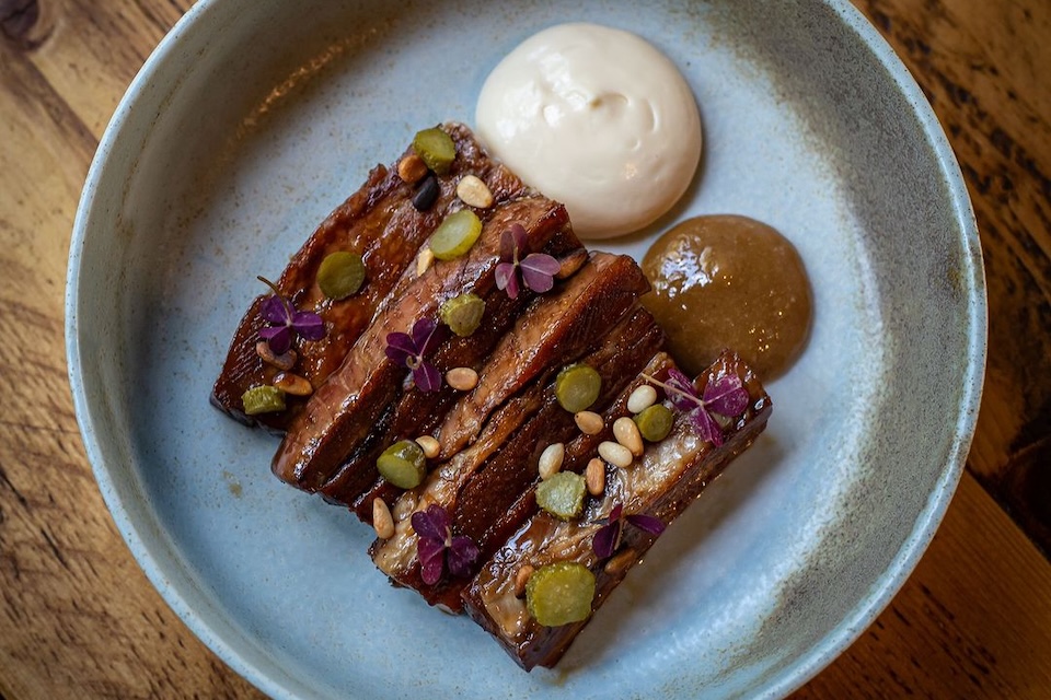 Sweet glazed pork belly at Norman's